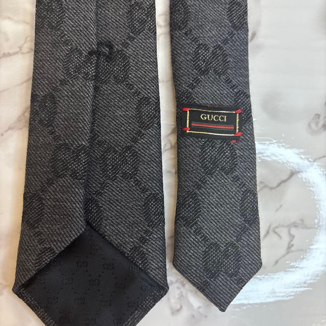 【箱付き】GUCCI ネクタイ　GG柄　ウール　現行タグ　グレー　ブラック