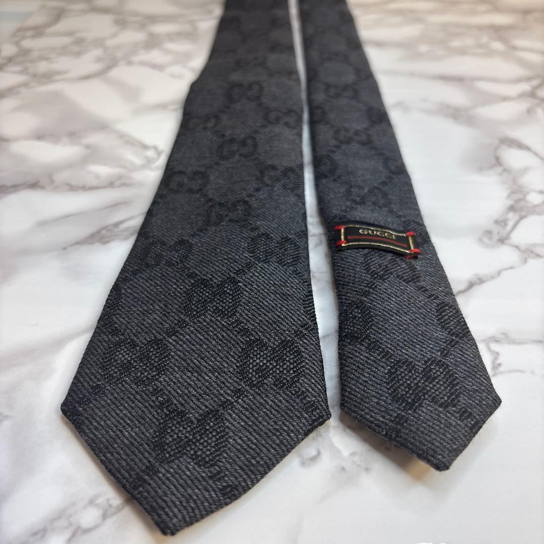 【箱付き】GUCCI ネクタイ　GG柄　ウール　現行タグ　グレー　ブラック