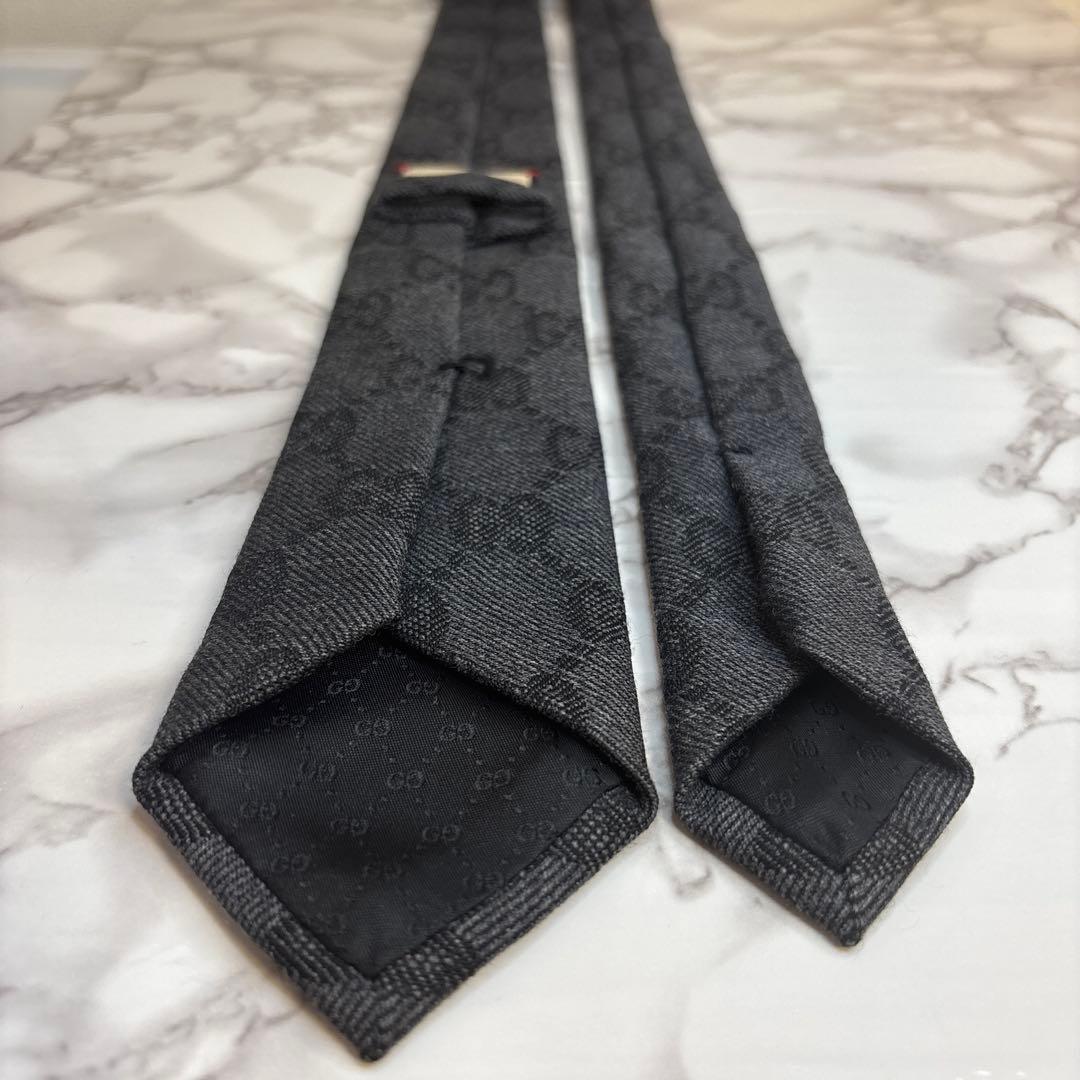 【箱付き】GUCCI ネクタイ　GG柄　ウール　現行タグ　グレー　ブラック