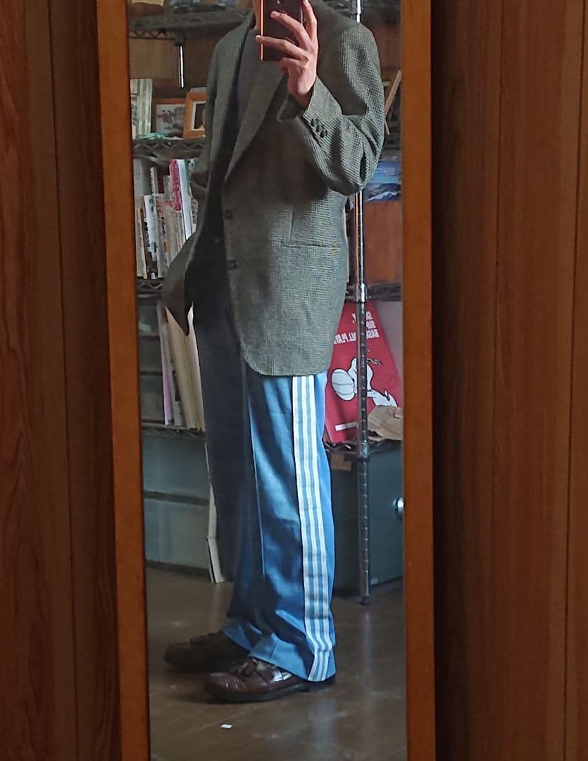 70s 極太 adidas トラックパンツ 水色 ATP似