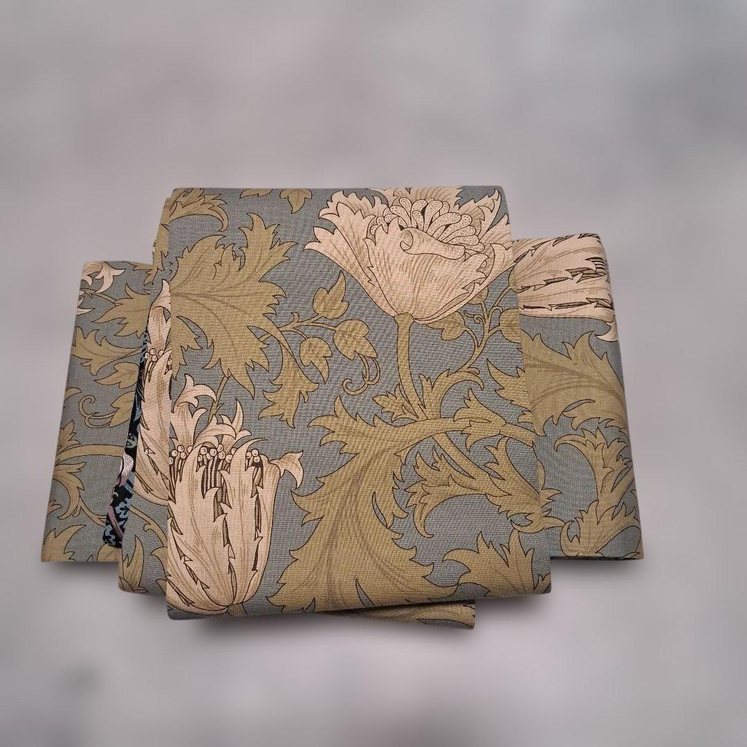 半幅帯　長尺　ウィリアムモリス　いちご泥棒　エメラルド×アネモネ　リバーシブル