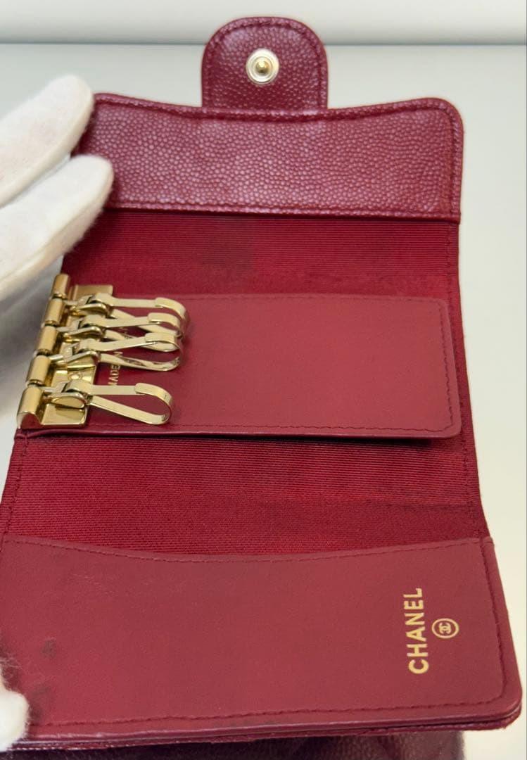 【美品】CHANEL マトラッセ キャビアスキン 4連キーケース ボルドー