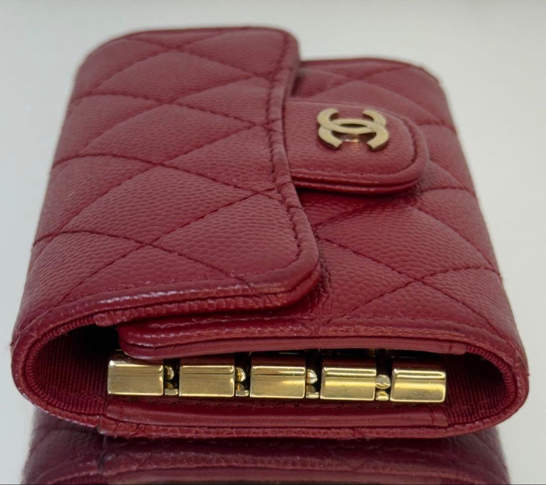 【美品】CHANEL マトラッセ キャビアスキン 4連キーケース ボルドー