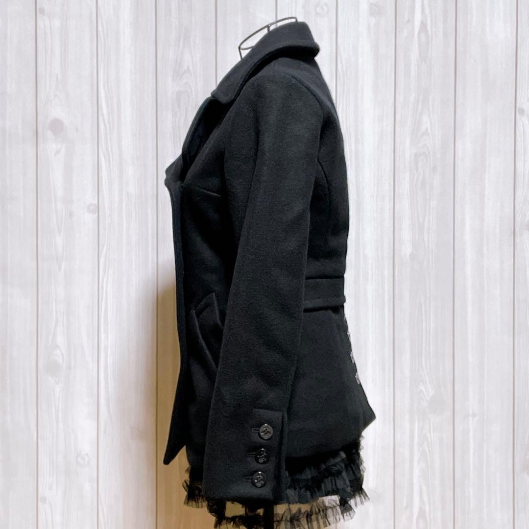 ピーコート 裏地ボア ウール 黒 平成ギャルy2k ダークコア パンク nana