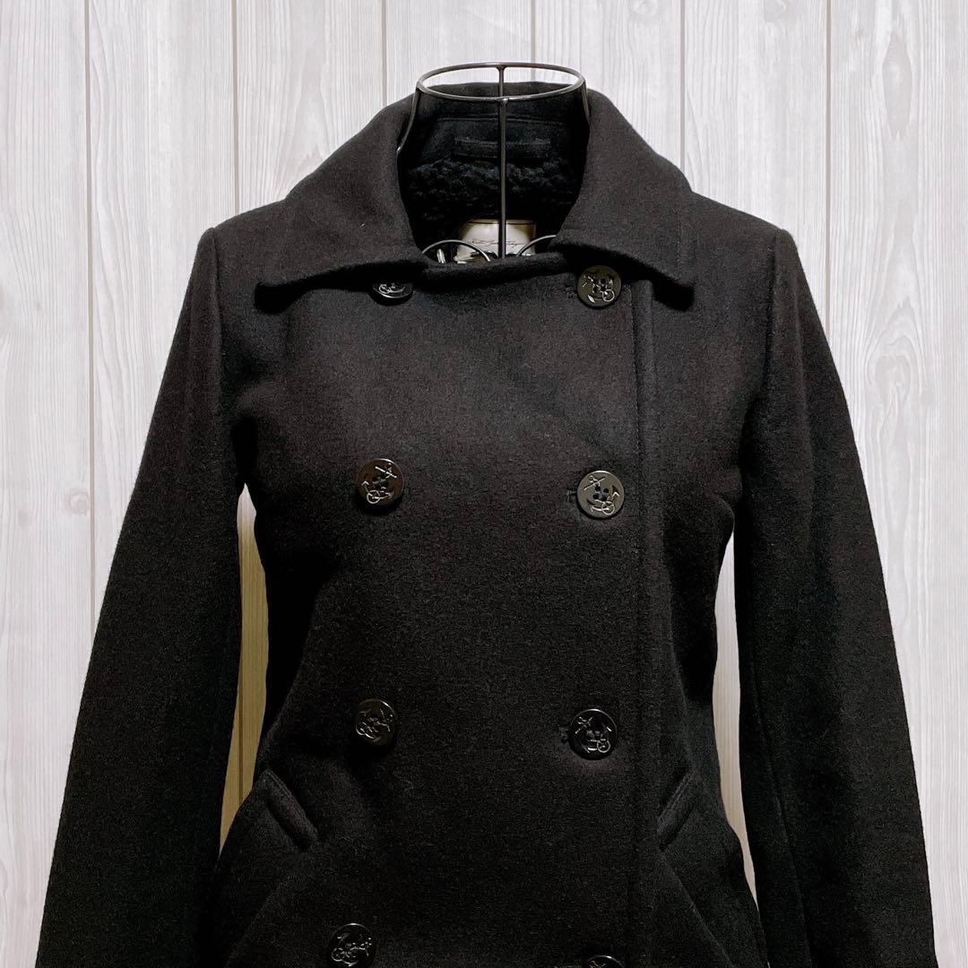 ピーコート 裏地ボア ウール 黒 平成ギャルy2k ダークコア パンク nana