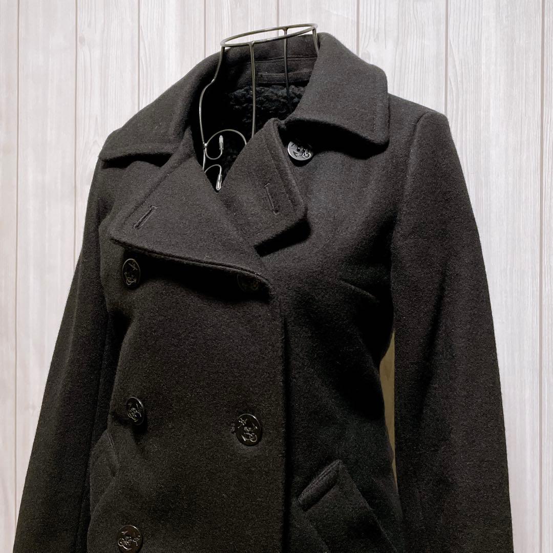 ピーコート 裏地ボア ウール 黒 平成ギャルy2k ダークコア パンク nana