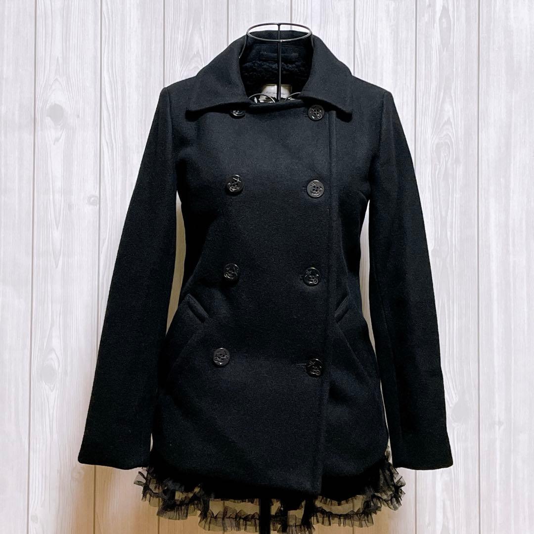 ピーコート 裏地ボア ウール 黒 平成ギャルy2k ダークコア パンク nana