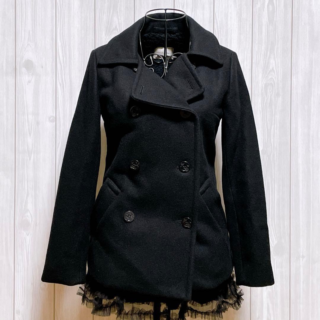 ピーコート 裏地ボア ウール 黒 平成ギャルy2k ダークコア パンク nana