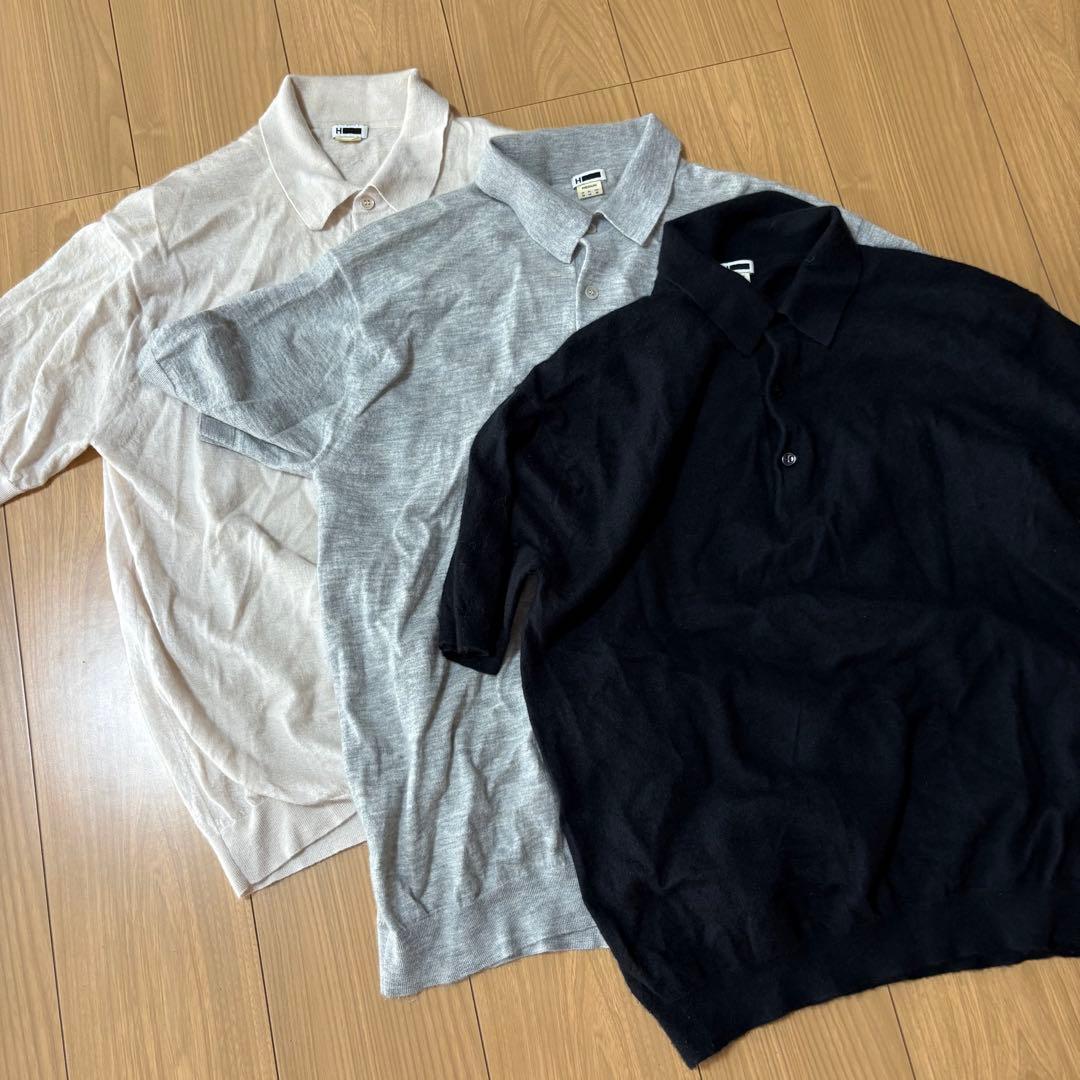 H BEAUTY&YOUTH ニットポロシャツ　グレー　ホワイト　2点まとめ