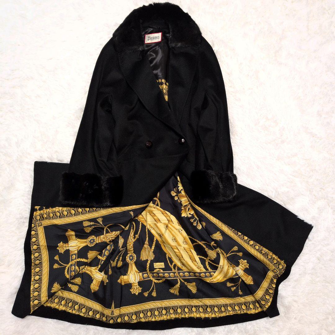 【美品】ヘルノ☆ロロピアーナ　カシミヤ100%　リアル　ファーコート　黒