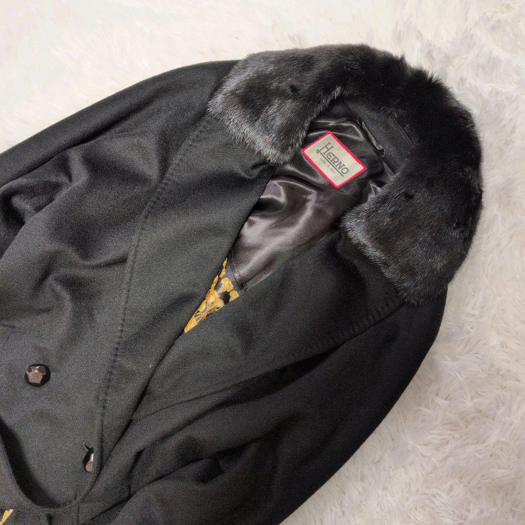 【美品】ヘルノ☆ロロピアーナ　カシミヤ100%　リアル　ファーコート　黒