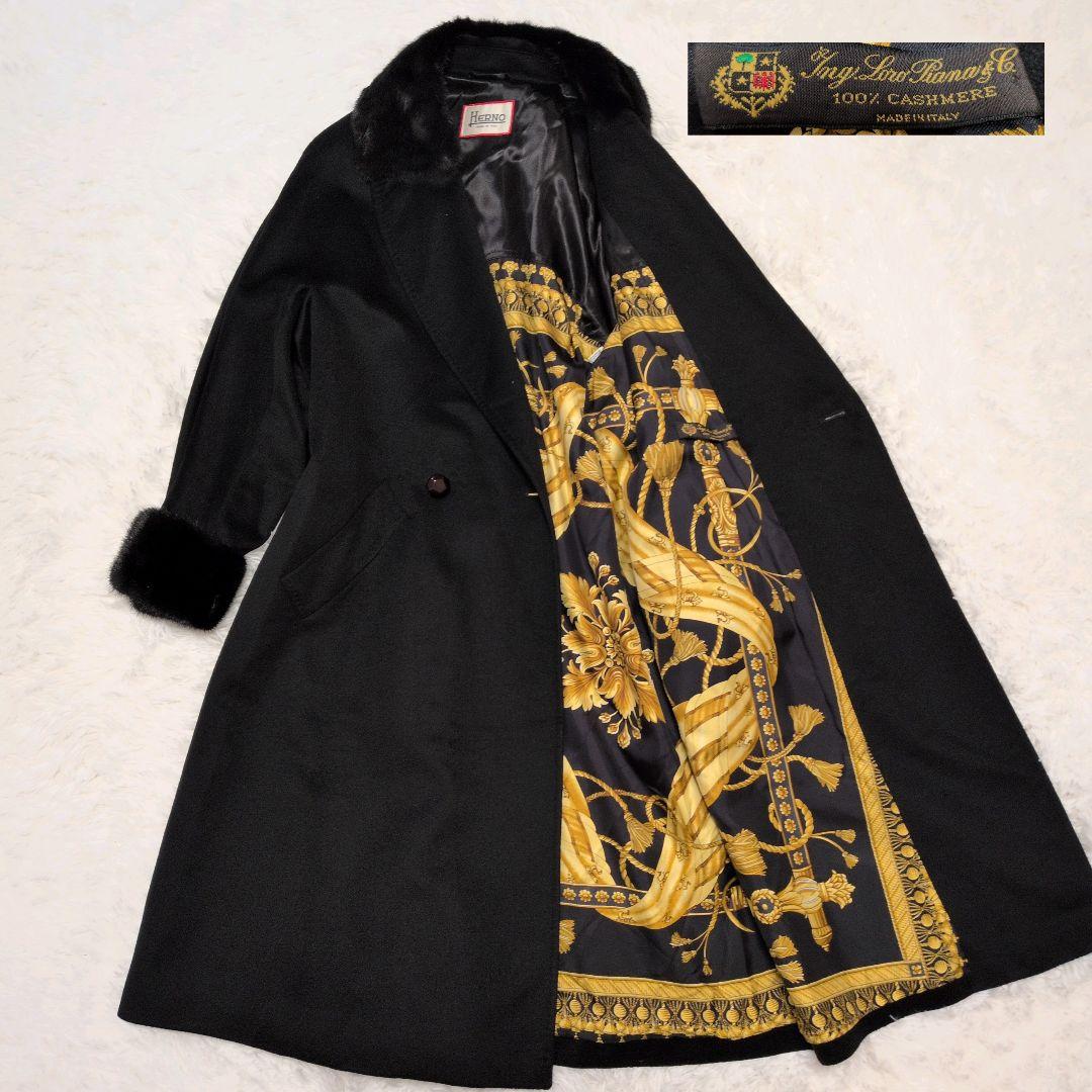 【美品】ヘルノ☆ロロピアーナ　カシミヤ100%　リアル　ファーコート　黒