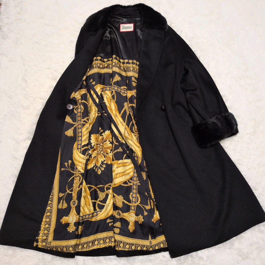 【美品】ヘルノ☆ロロピアーナ　カシミヤ100%　リアル　ファーコート　黒