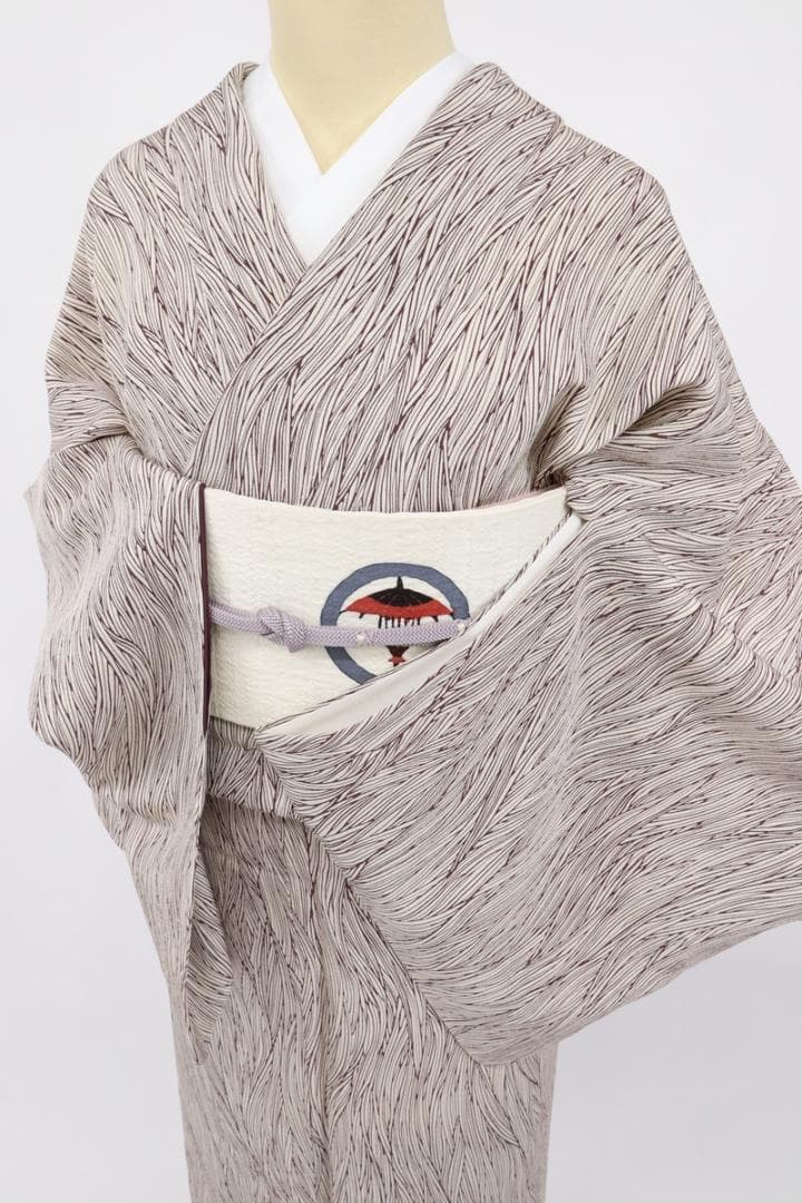 《タイガー★長尺■中形堰出し小紋■細やかフランス縞淡いベージュKY1-6》