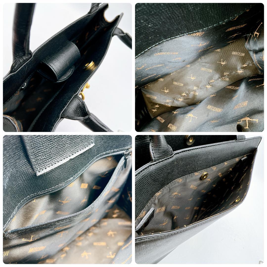 Moschino レザー ロゴプレート トートバッグ ブラック f649