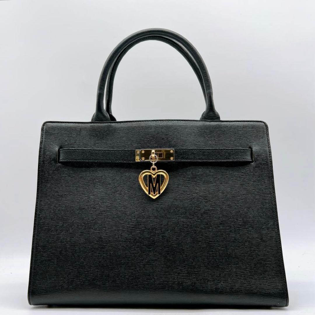Moschino レザー ロゴプレート トートバッグ ブラック f649