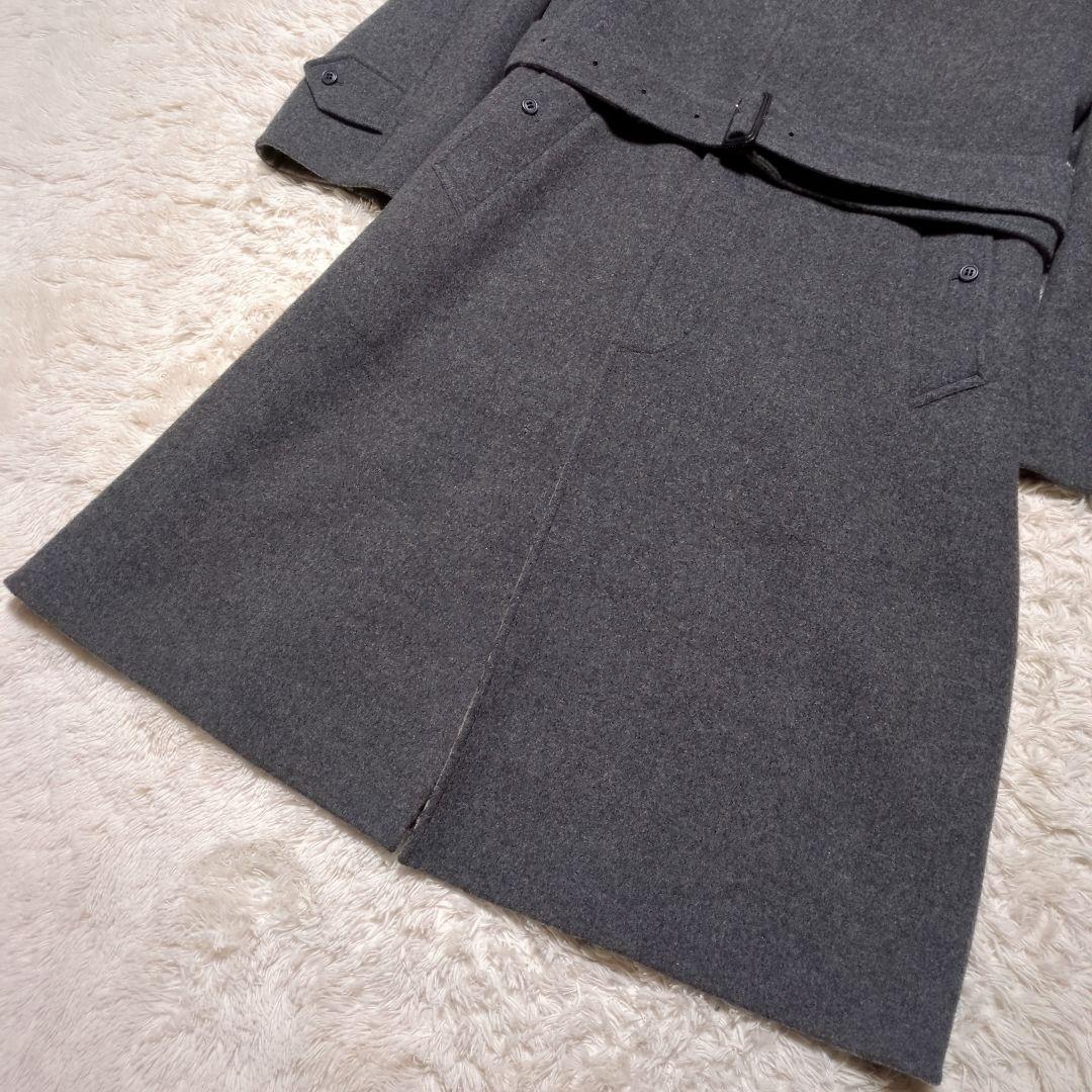 美品！バーバリー　ウールロングコート　L　裏地ノバチェック　グレー　ベルト付き