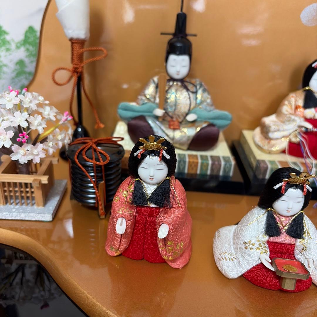雛人形 5体セット　台座屏風　羽はたき付き