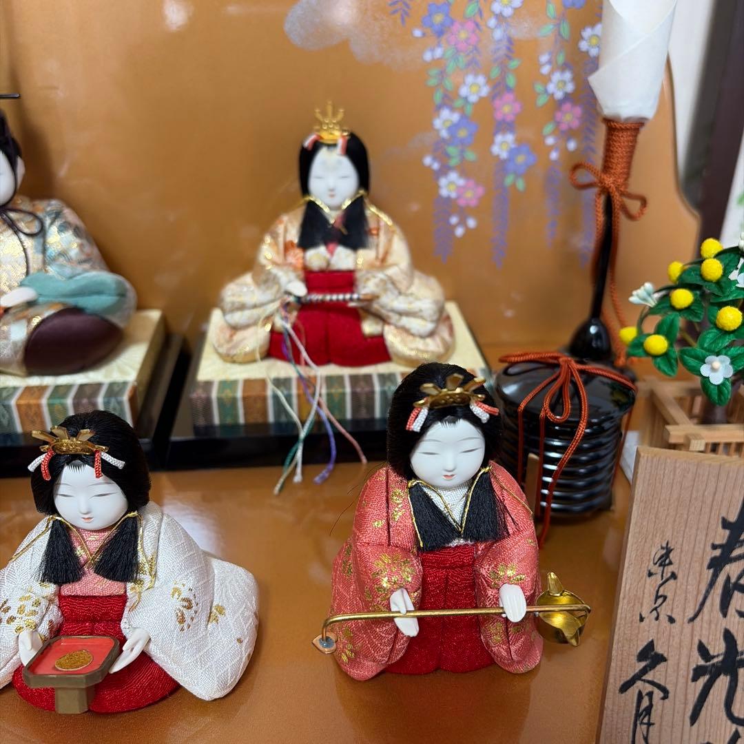 雛人形 5体セット　台座屏風　羽はたき付き