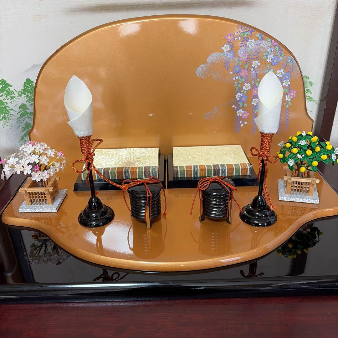 雛人形 5体セット　台座屏風　羽はたき付き