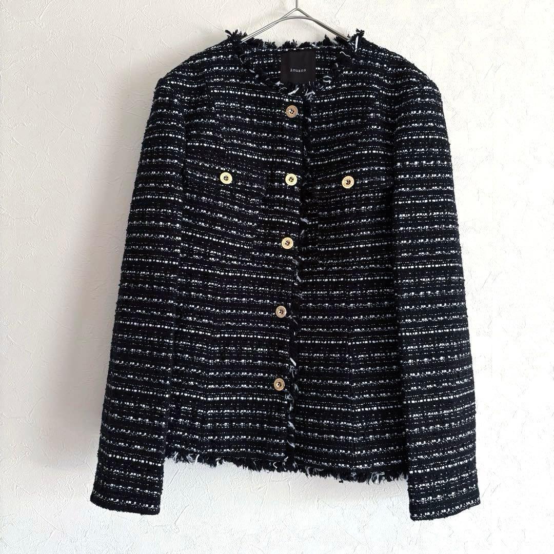 25SS 美品 anuans ツイードノーカラーフォルムジャケット MIX M