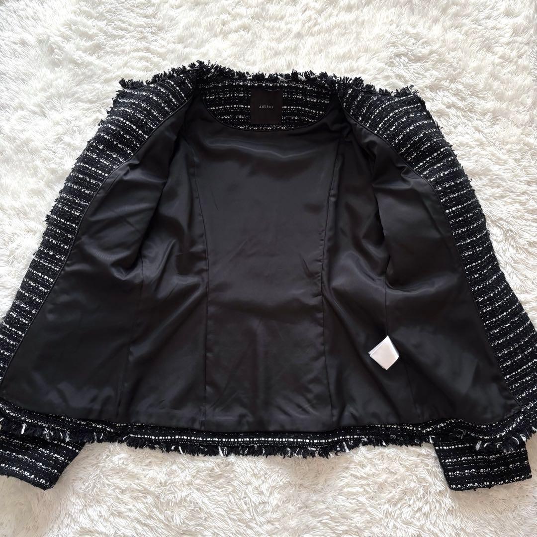 25SS 美品 anuans ツイードノーカラーフォルムジャケット MIX M