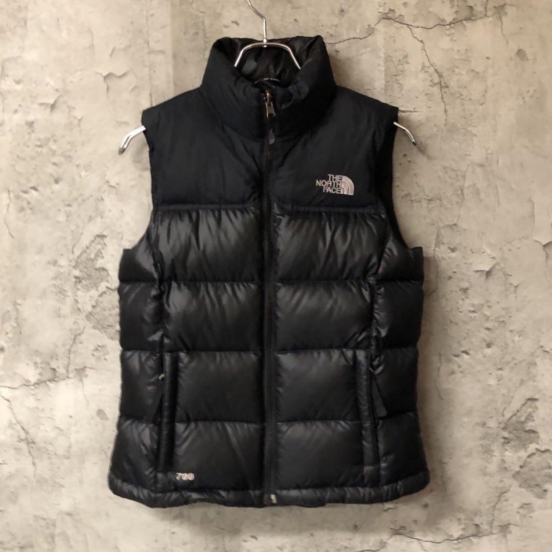 刺繍　700フィル　レディースS ヌプシ　黒 ザノースフェイス　ダウンベスト
