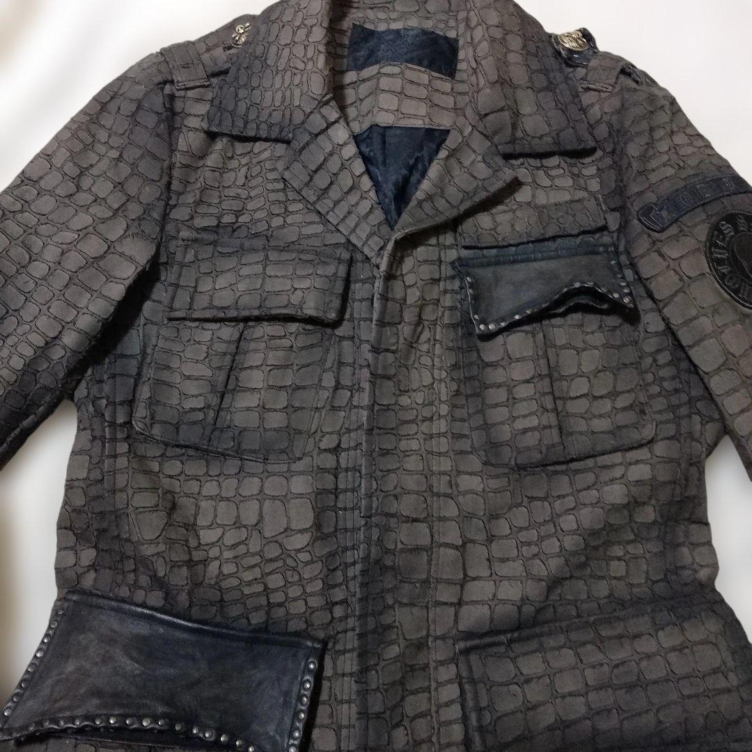 Roen クロコ型押し ミリタリージャケット 部分パイソン ディアスキン 46