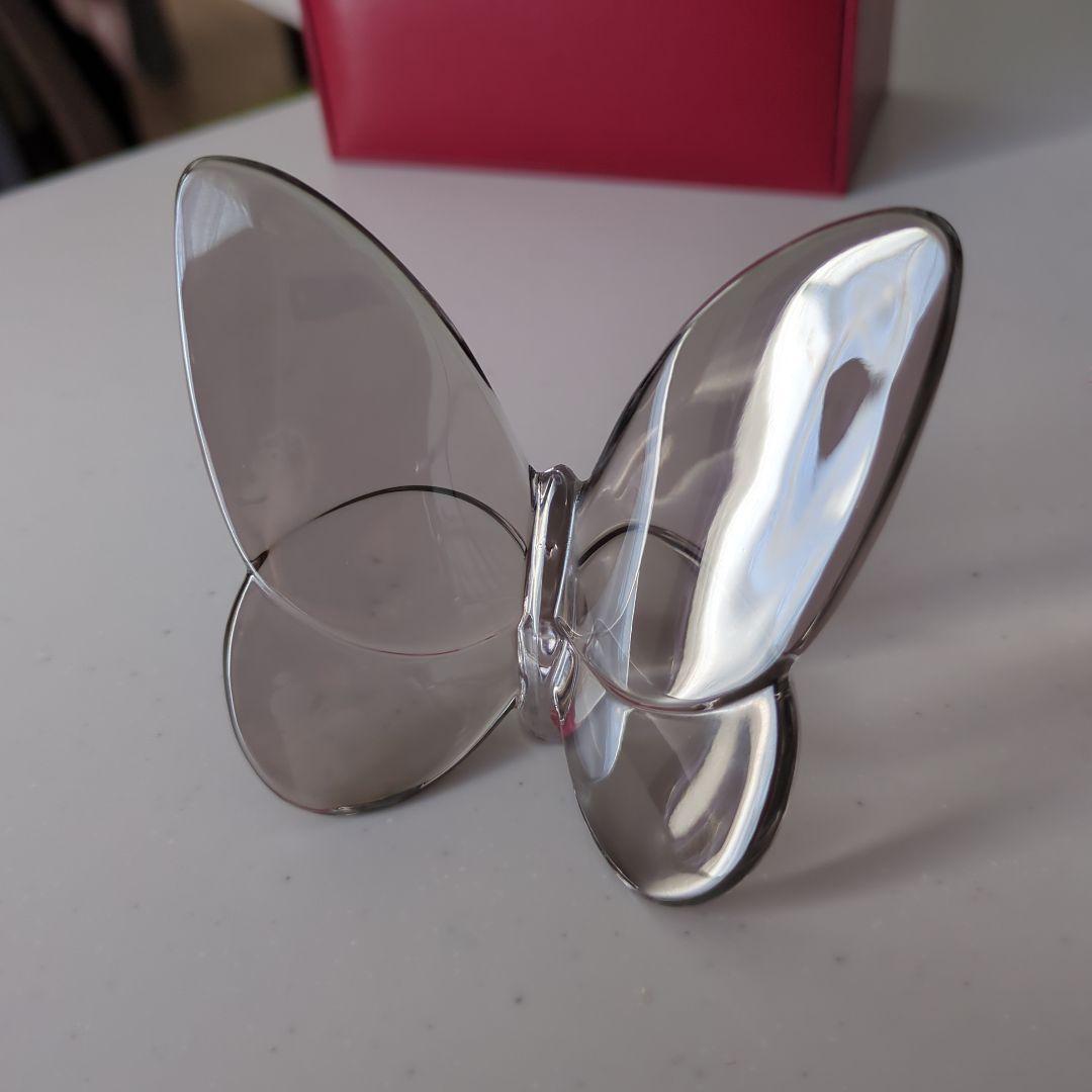 バカラ ラッキーバタフライ パピヨン グレー 置き物 クリスタル　置き物