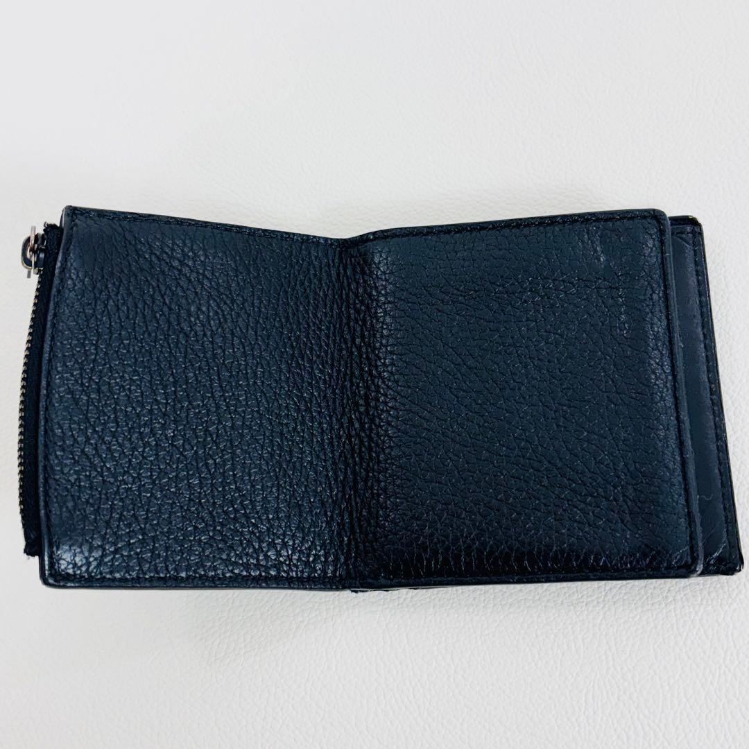 1778【美品】メゾンマルジェラ 二つ折り財布 シボ革 レザー ステッチ