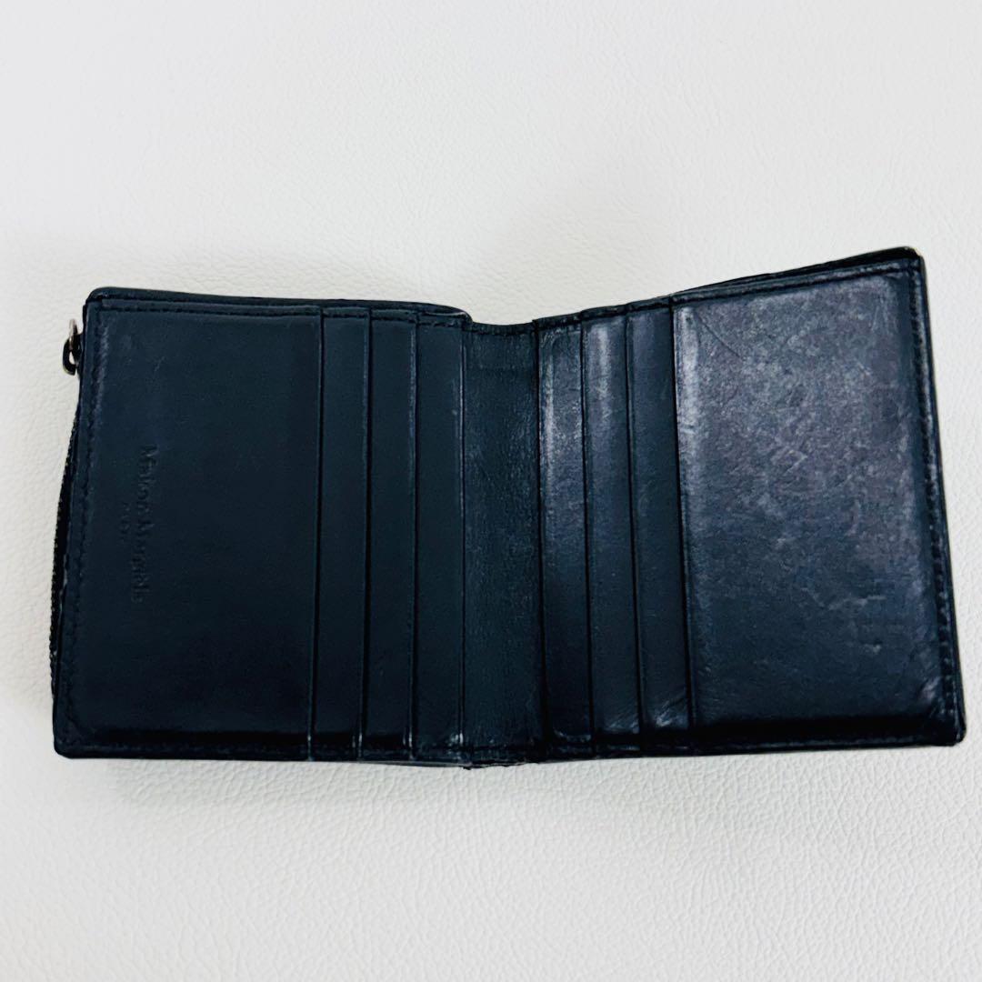 1778【美品】メゾンマルジェラ 二つ折り財布 シボ革 レザー ステッチ