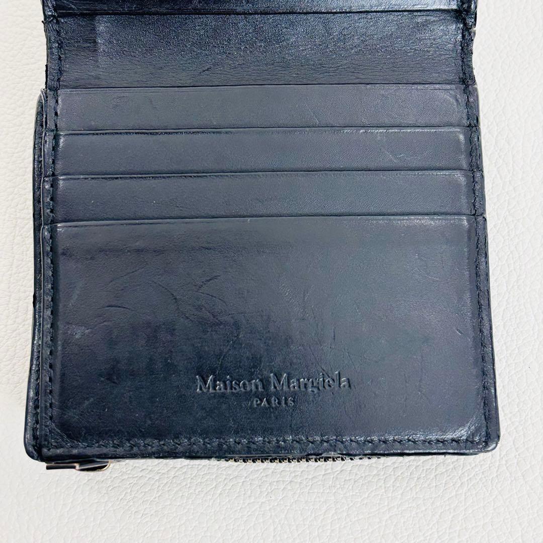 1778【美品】メゾンマルジェラ 二つ折り財布 シボ革 レザー ステッチ