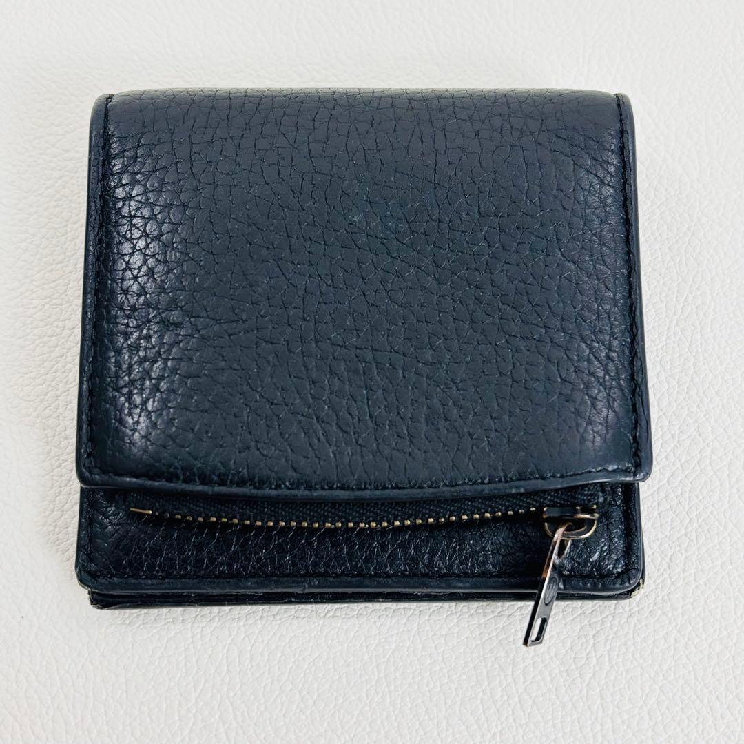 1778【美品】メゾンマルジェラ 二つ折り財布 シボ革 レザー ステッチ