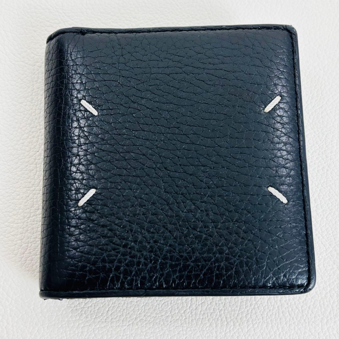 1778【美品】メゾンマルジェラ 二つ折り財布 シボ革 レザー ステッチ