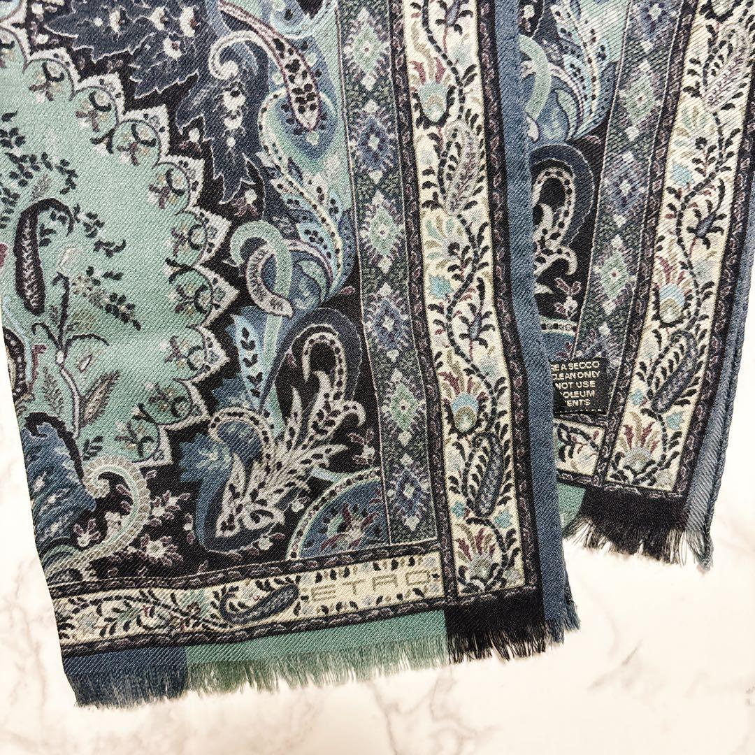 美品　ETRO エトロ 大判 ストール ショール ペイズリー 総柄　シルク混
