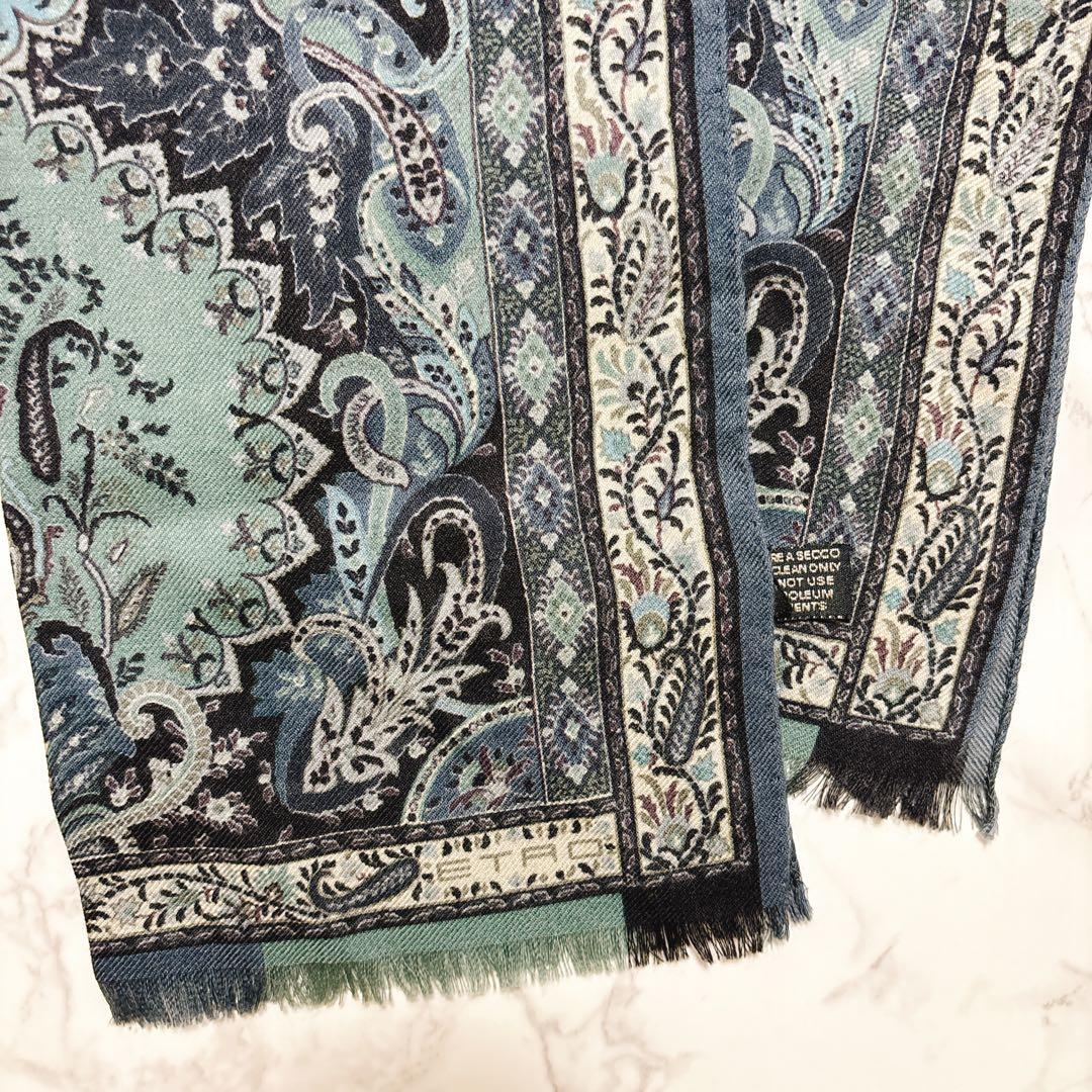 美品　ETRO エトロ 大判 ストール ショール ペイズリー 総柄　シルク混