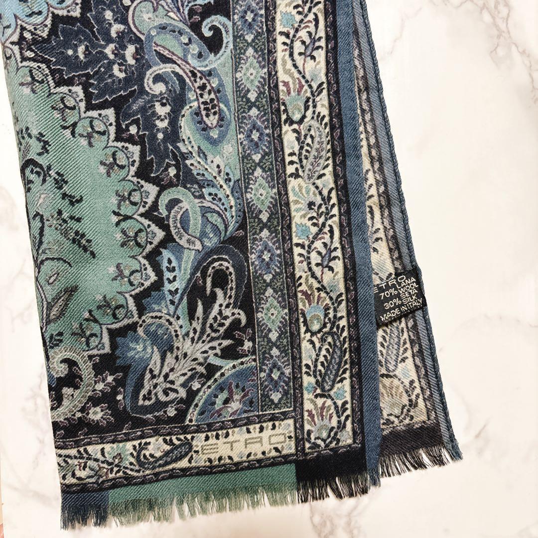 美品　ETRO エトロ 大判 ストール ショール ペイズリー 総柄　シルク混