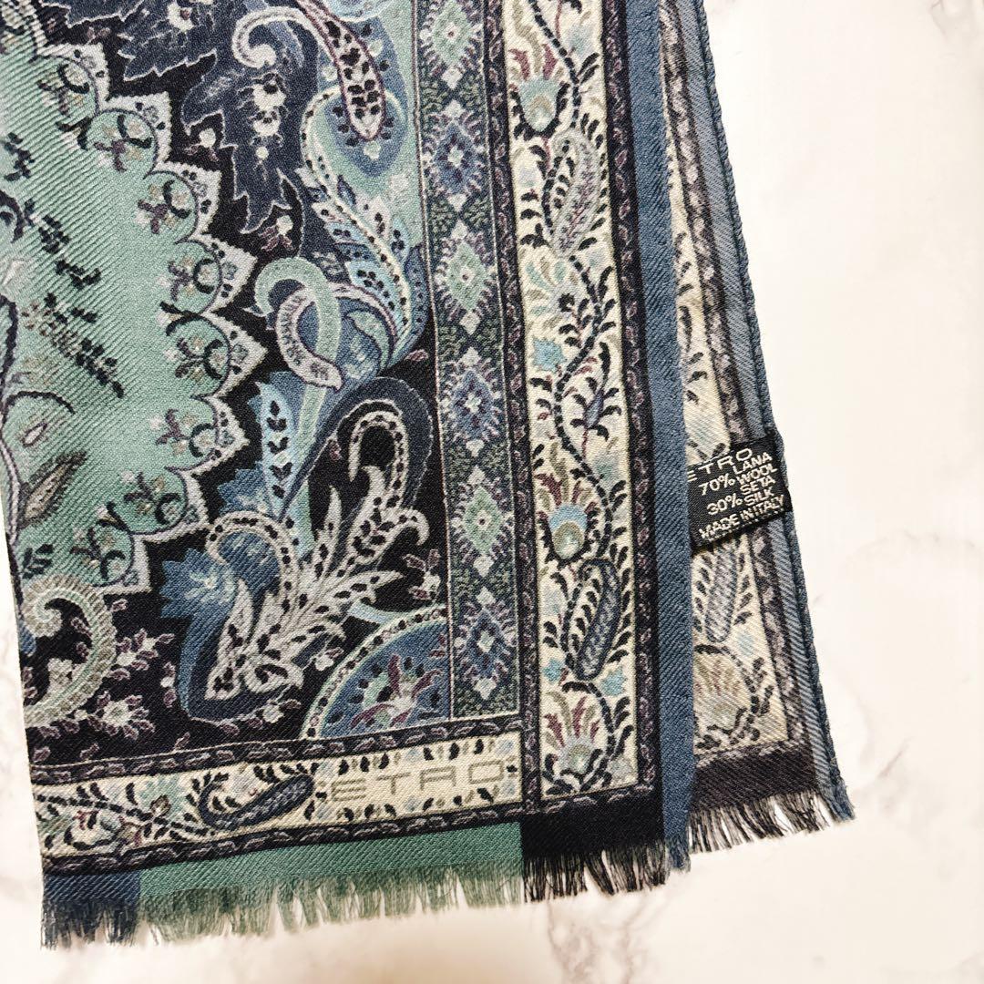 美品　ETRO エトロ 大判 ストール ショール ペイズリー 総柄　シルク混