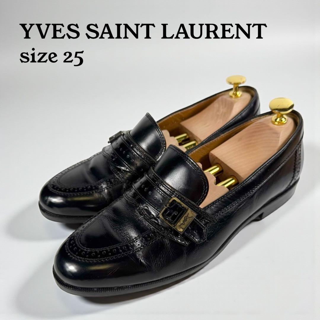 イヴ・サンローラン　YSL ローファー（25）革靴　ベルト　日本製　３E 黒