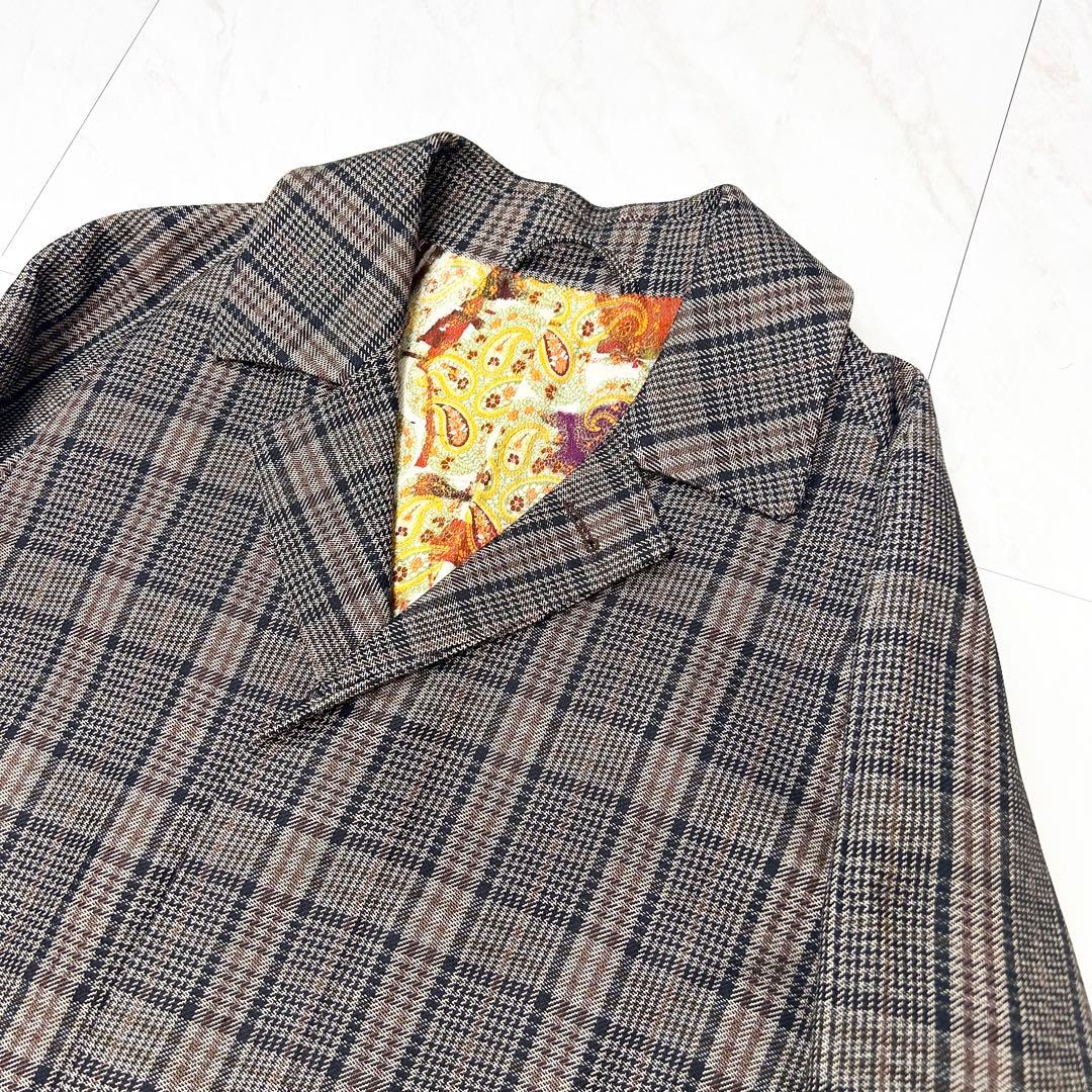 未使用に近い ETRO チェスター レザーポケット 総柄 ロングコート 48