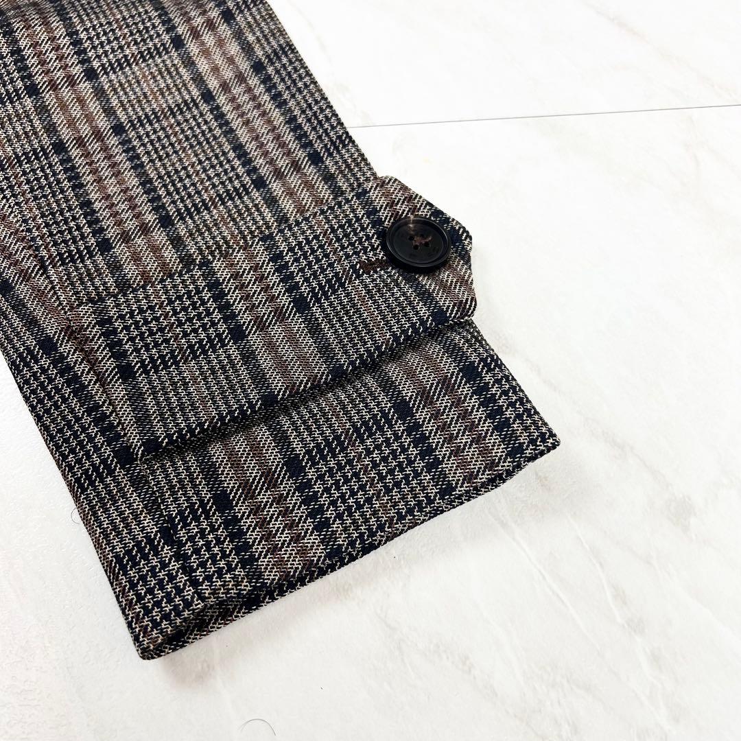 未使用に近い ETRO チェスター レザーポケット 総柄 ロングコート 48