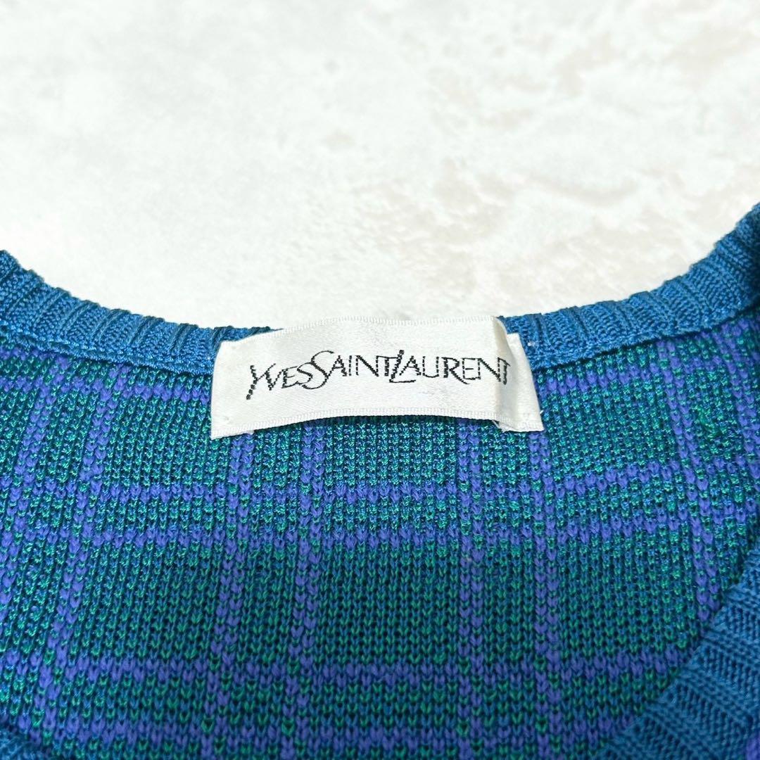 ★美品★イヴサンローラン　ニットワンピース　金ボタン　カサンドラロゴ　チェック