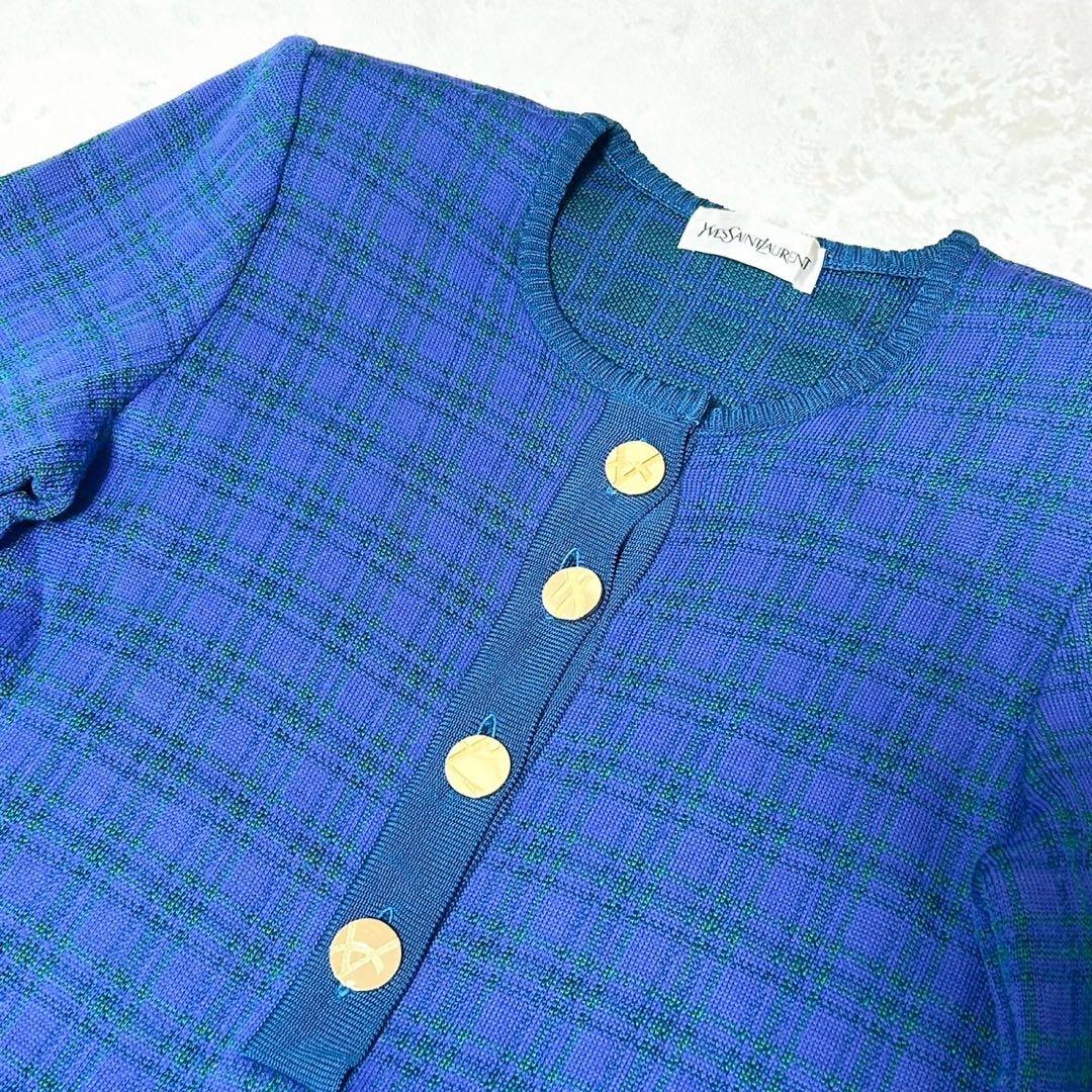 ★美品★イヴサンローラン　ニットワンピース　金ボタン　カサンドラロゴ　チェック