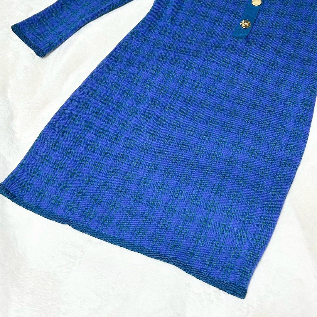 ★美品★イヴサンローラン　ニットワンピース　金ボタン　カサンドラロゴ　チェック