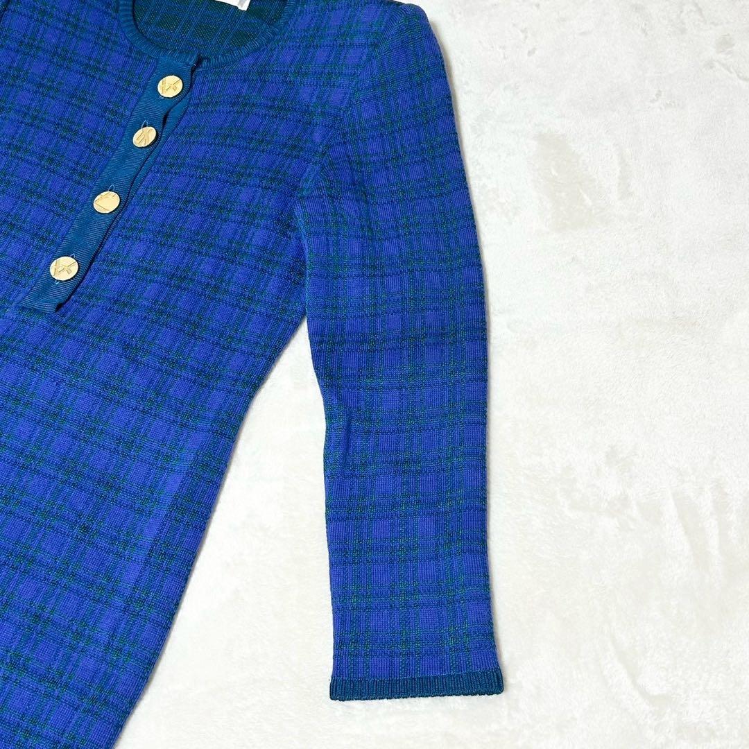 ★美品★イヴサンローラン　ニットワンピース　金ボタン　カサンドラロゴ　チェック