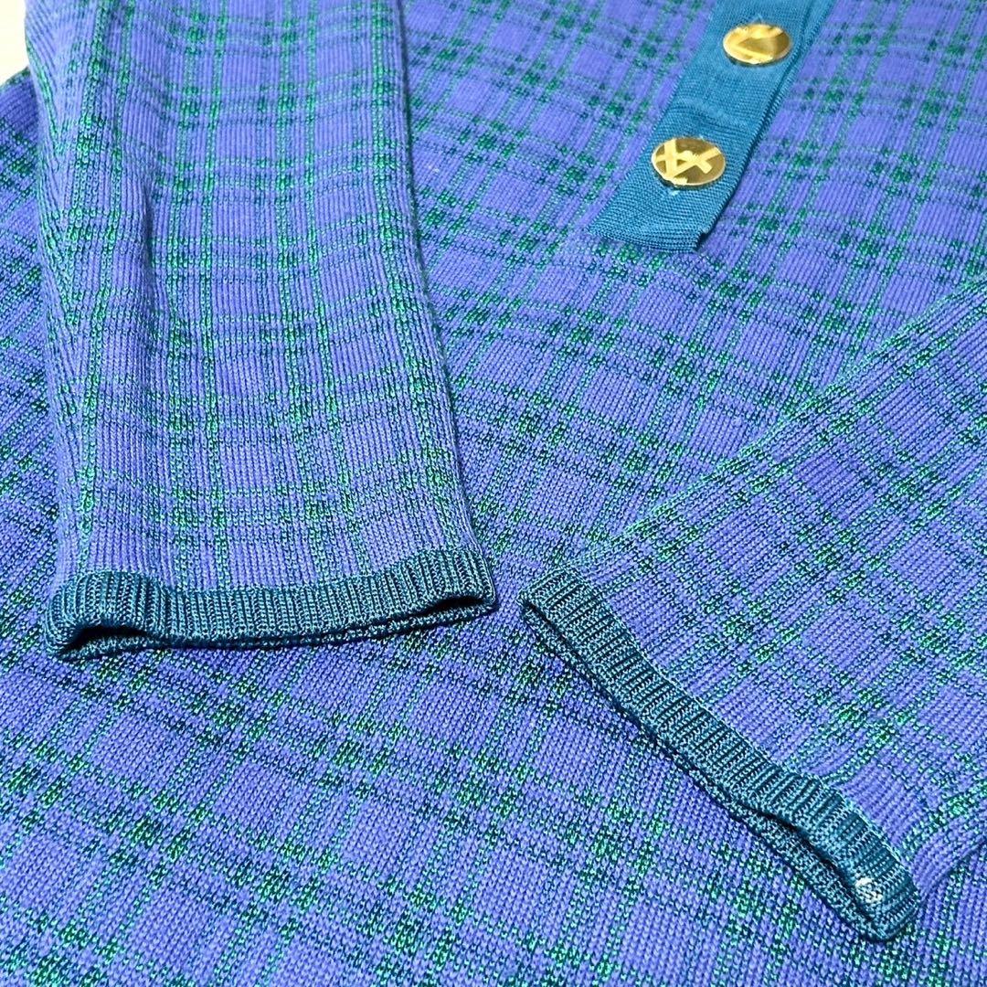 ★美品★イヴサンローラン　ニットワンピース　金ボタン　カサンドラロゴ　チェック