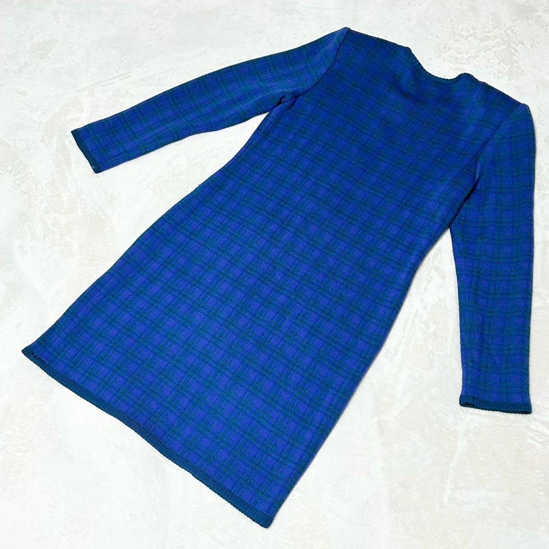 ★美品★イヴサンローラン　ニットワンピース　金ボタン　カサンドラロゴ　チェック