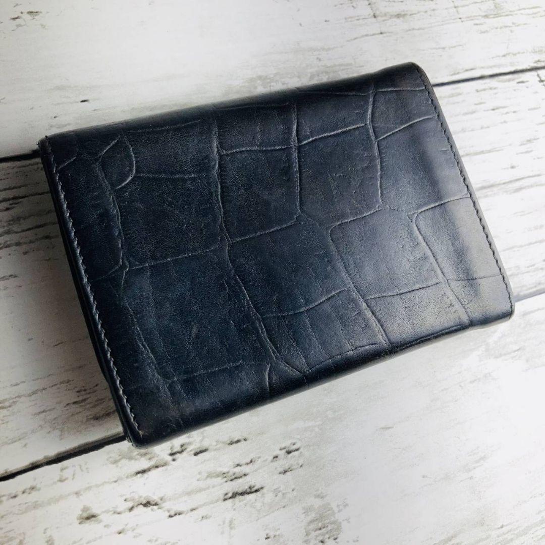 Hirokoさま専用【希少　高級感漂うクロコ型押し】折財布　黒　バイソン刻印