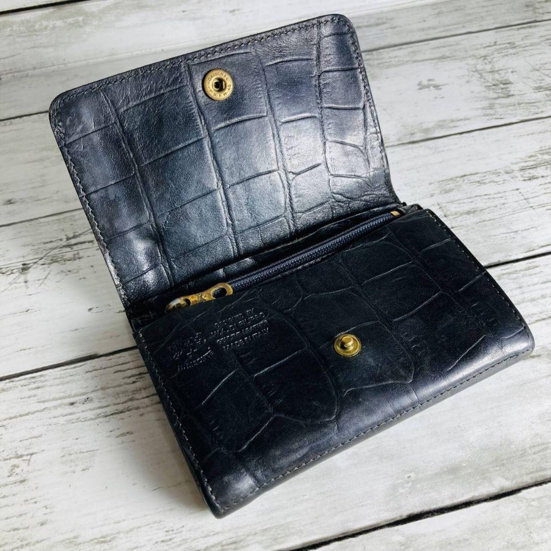 Hirokoさま専用【希少　高級感漂うクロコ型押し】折財布　黒　バイソン刻印