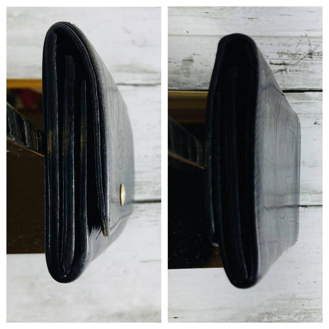 Hirokoさま専用【希少　高級感漂うクロコ型押し】折財布　黒　バイソン刻印